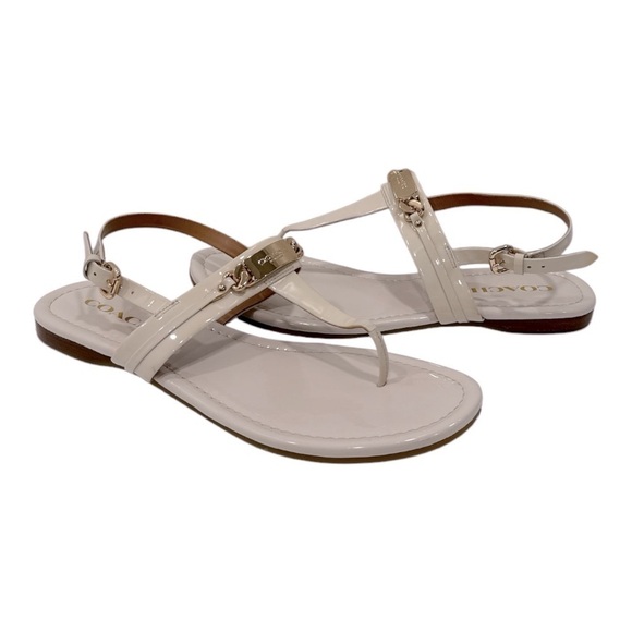 Coach Caterine T-Strap Thong Sandals Ivory patent leather size 9.5 B - Picture 8 of 12
